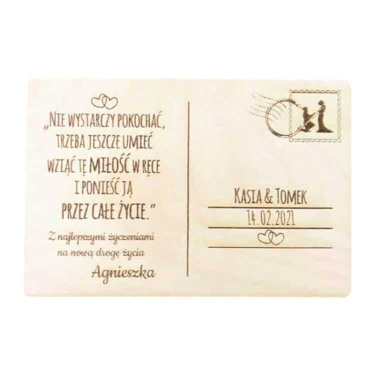 Drewniana grawerowana kartka z personalizowanym grawerem z okazji ślubu, rocznicy. Prezent na ślub, rocznicę. - obrazek 2