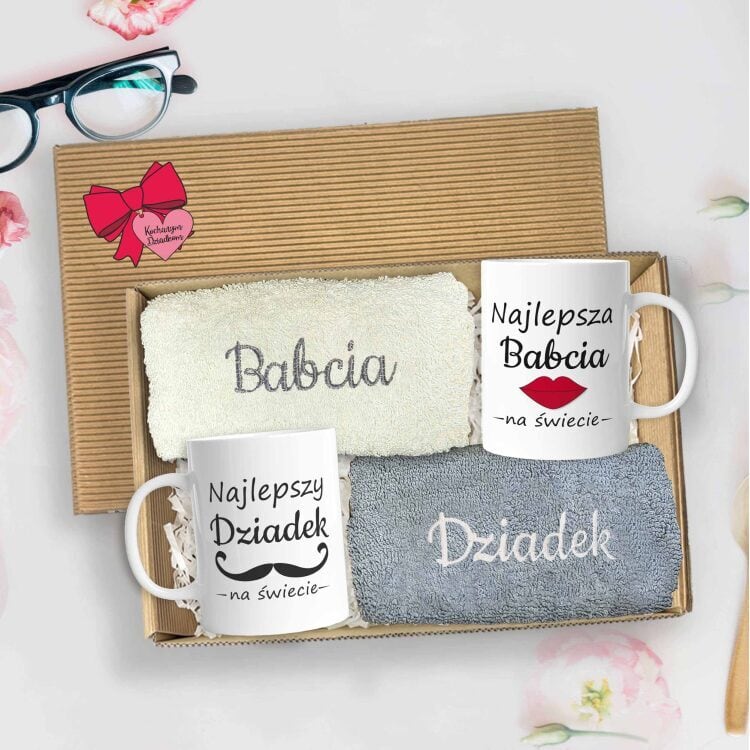 Zestaw ręczników z kubkami dla babci i dziadka w pudełku - obrazek 2