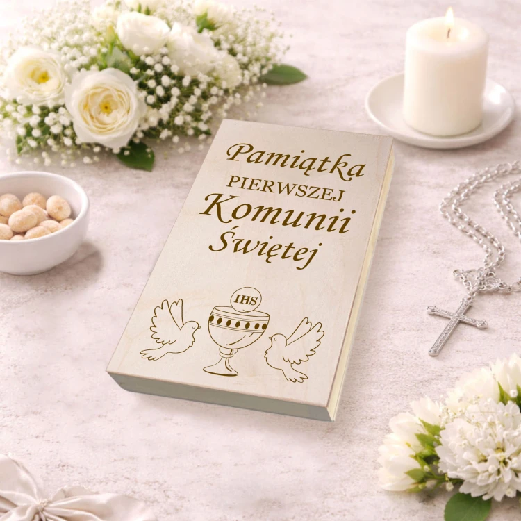 Drewniane pudełko na pieniądze. Pamiątka Komunii Świętej - obrazek 5