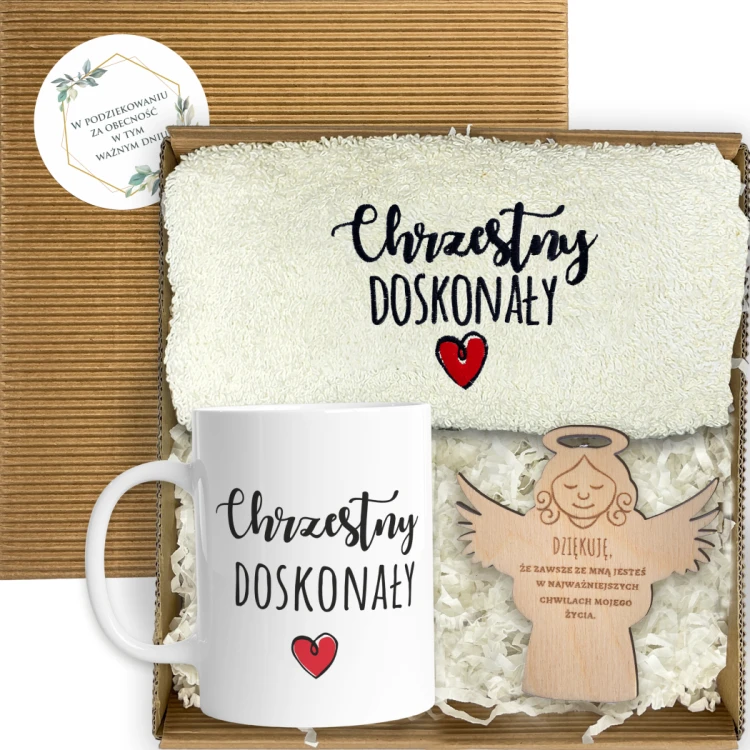 Zestaw prezentowy dla Chrzestnego. Chrzestny Doskonały. Ręcznik kubek w pudełku - obrazek 5