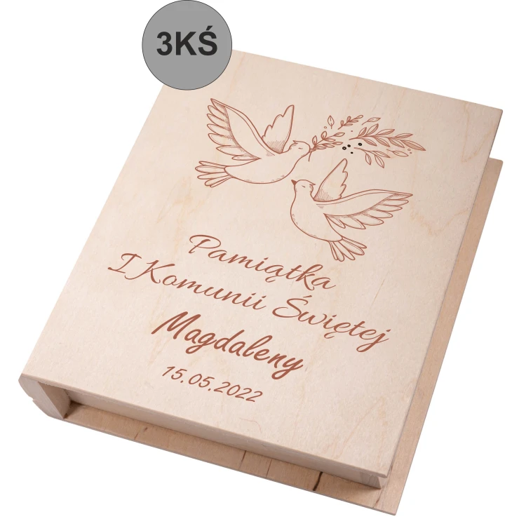Biblia w drewnianym pudełku z grawerem. Pamiątka Pierwszej Komunii Świętej - obrazek 4