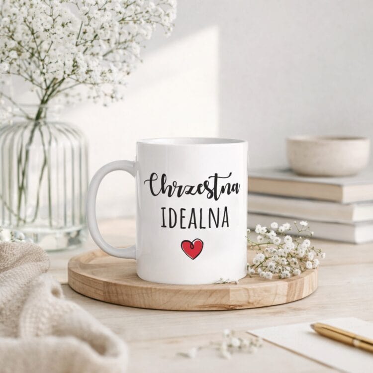 Zestaw prezentowy dla Chrzestnej. Chrzestna Idealna. Ręcznik kubek w pudełku - obrazek 4
