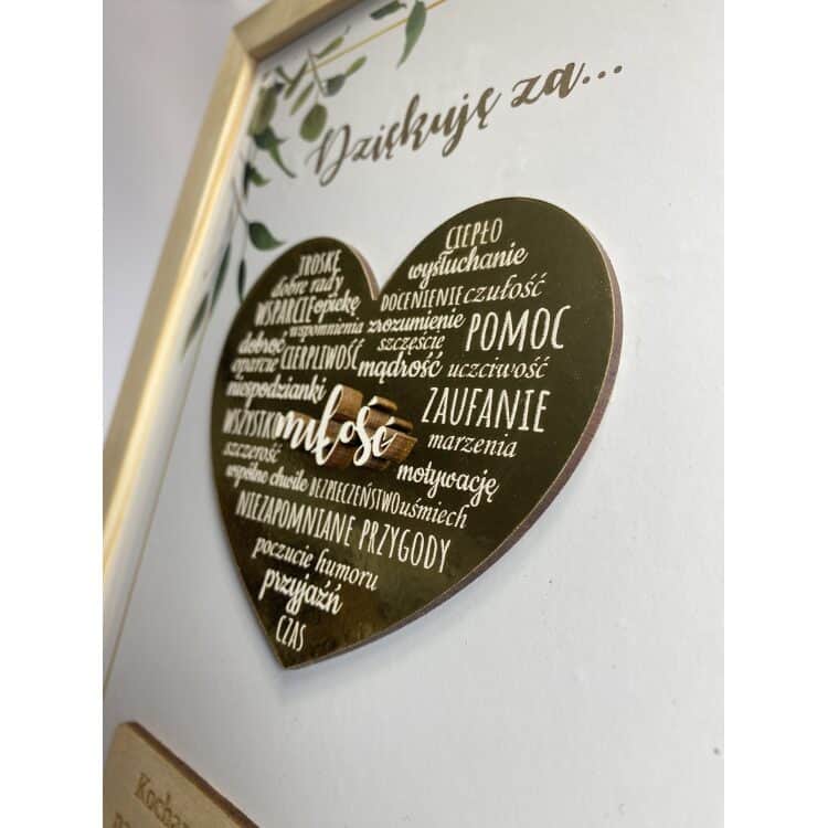 Podziękowanie ramka 3D Złote serce lustro dla Chrzestnej Chrzestnego Dziadków na Chrzest - obrazek 2