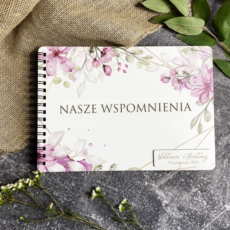 Biały Album na zdjęcia ślub wesele "Nasze wspomnienia" z nadrukiem - obrazek 3