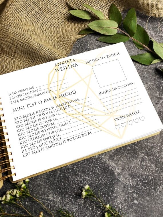 Drewniana Księga gości z ankietami na ślub wesele z grawerem personalizowanym - obrazek 3