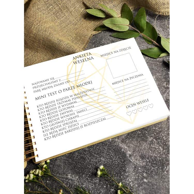 Drewniana Księga gości z ankietami na ślub wesele z grawerem personalizowanym - obrazek 3
