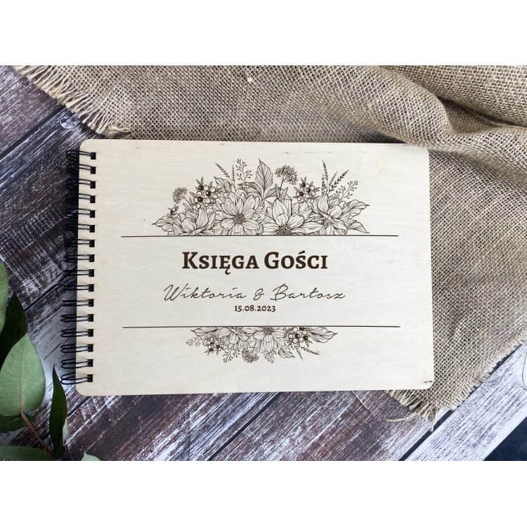 Drewniana Księga gości z ankietami na ślub wesele z grawerem personalizowanym - obrazek 4