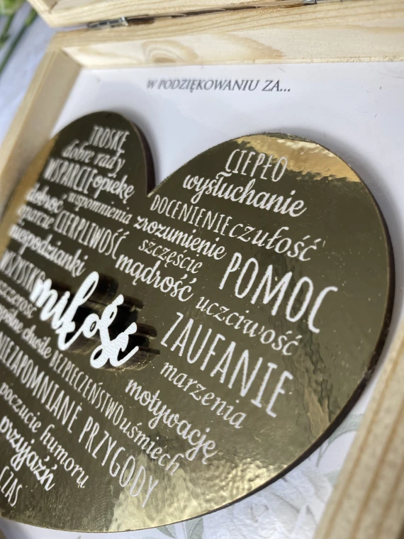 Drewniane Pudełko Podziękowanie dla Rodziców Ślub Wesele Złote serce Grawer - obrazek 2