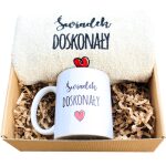 Podziękowanie dla Świadka - Komplet  Kubek 330 ml, Ręcznik z Haftem, Eko Wiórki
