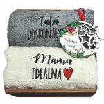 Zestaw eleganckich ręczników z kolorową ozdobą - idealny prezent dla Rodziców