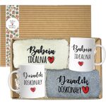 Elegancki Zestaw Prezentowy - Ręczniki i Kubki dla Babci i Dziadka w Ekskluzywnym Pudełku