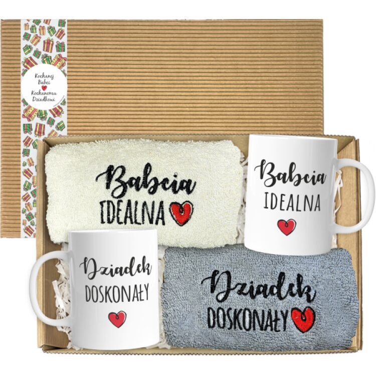 Elegancki Zestaw Prezentowy - Ręczniki i Kubki dla Babci i Dziadka w Ekskluzywnym Pudełku - obrazek 4