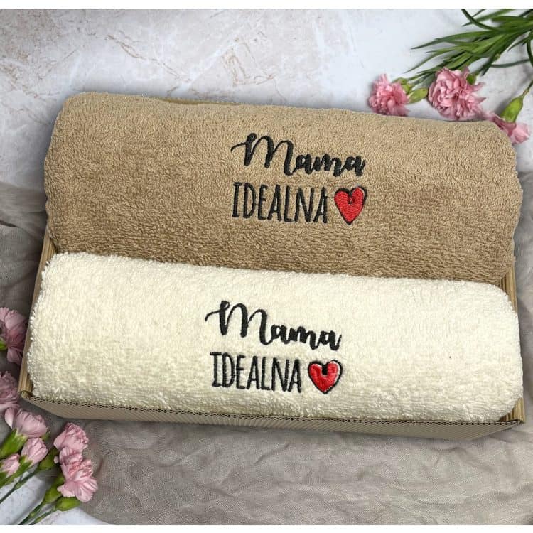 Zestaw ręczników z haftem Mama Idealna. Prezent dla mamy. - obrazek 2