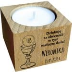 Drewniany Świecznik z Personalizacją - Podziękowanie dla gości na Pierwszą Komunię