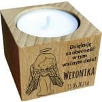 Drewniany Świecznik Personalizowany na Pierwszą Komunię, Podziękowanie dla gości