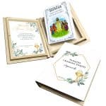 Biblia w drewnianym pudełku z nadrukiem. Pamiątka Pierwszej Komunii Świętej Prezent Komunijny