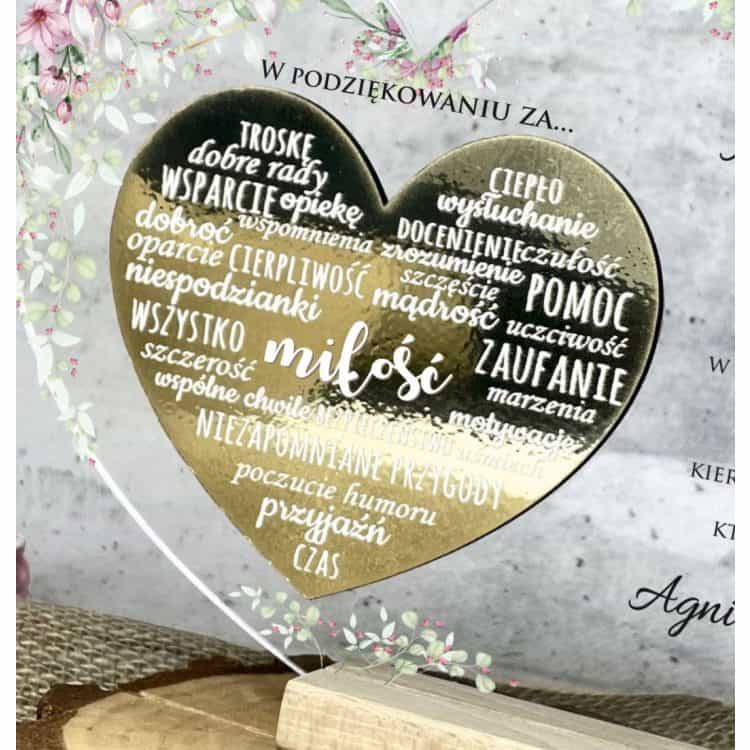 Statuetka Serce Personalizowane z Drewnianą Podstawką - Prezent Podziękowanie dla Rodziców Dziadków - obrazek 3
