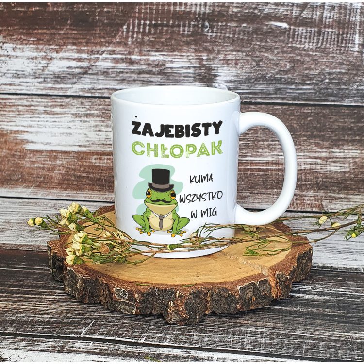 Kubek "Żajebisty Chłopak" używany do picia kawy lub herbaty - prezent na Dzień Chłopaka