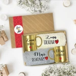 PREZENT ŚLUB WESELE ZESTAW RĘCZNIKI KUBKI DLA PARY ZŁOTY KUBEK HAFT BOX - obrazek 2