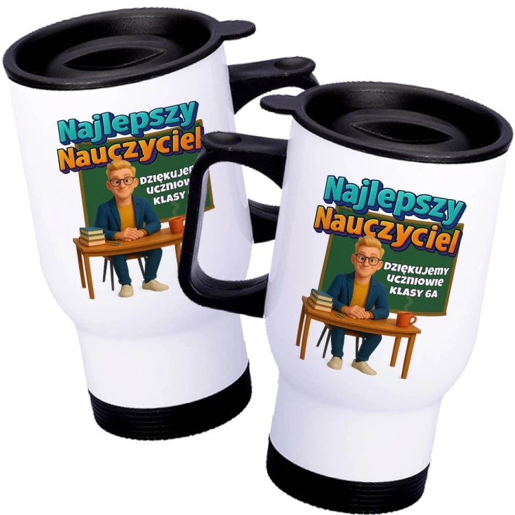 Kubek termiczny dla nauczyciela z dedykacją – 420 ml, szczelny - obrazek 4