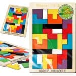 drewniane puzzle tetris na dzień chłopaka – 26 elementów w ramce