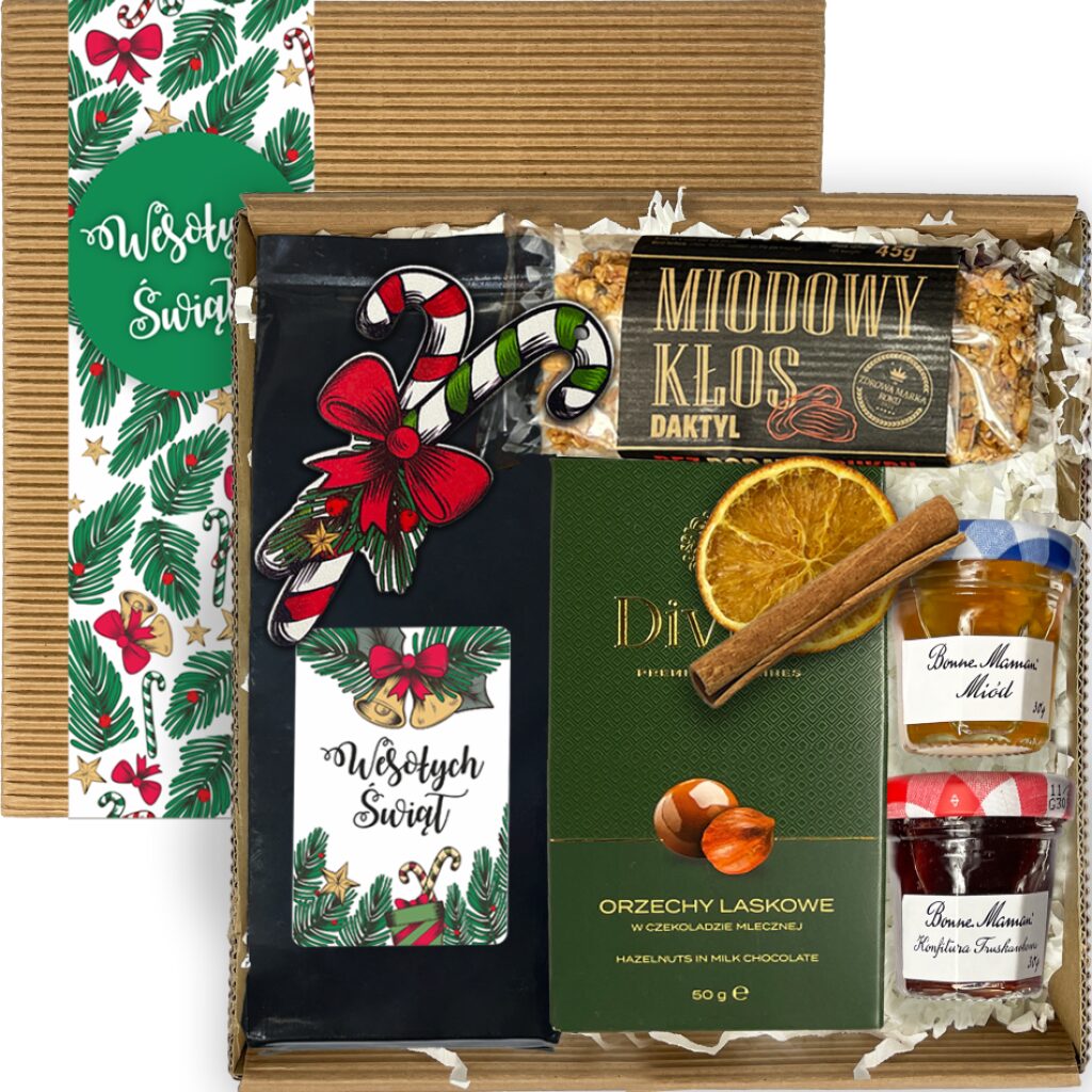 zestaw świąteczny z kawą i miodem w eleganckim boxie