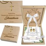 Drewniane pudełko komunijne na pieniądze - otwarte i zamknięte ujęcie produktu