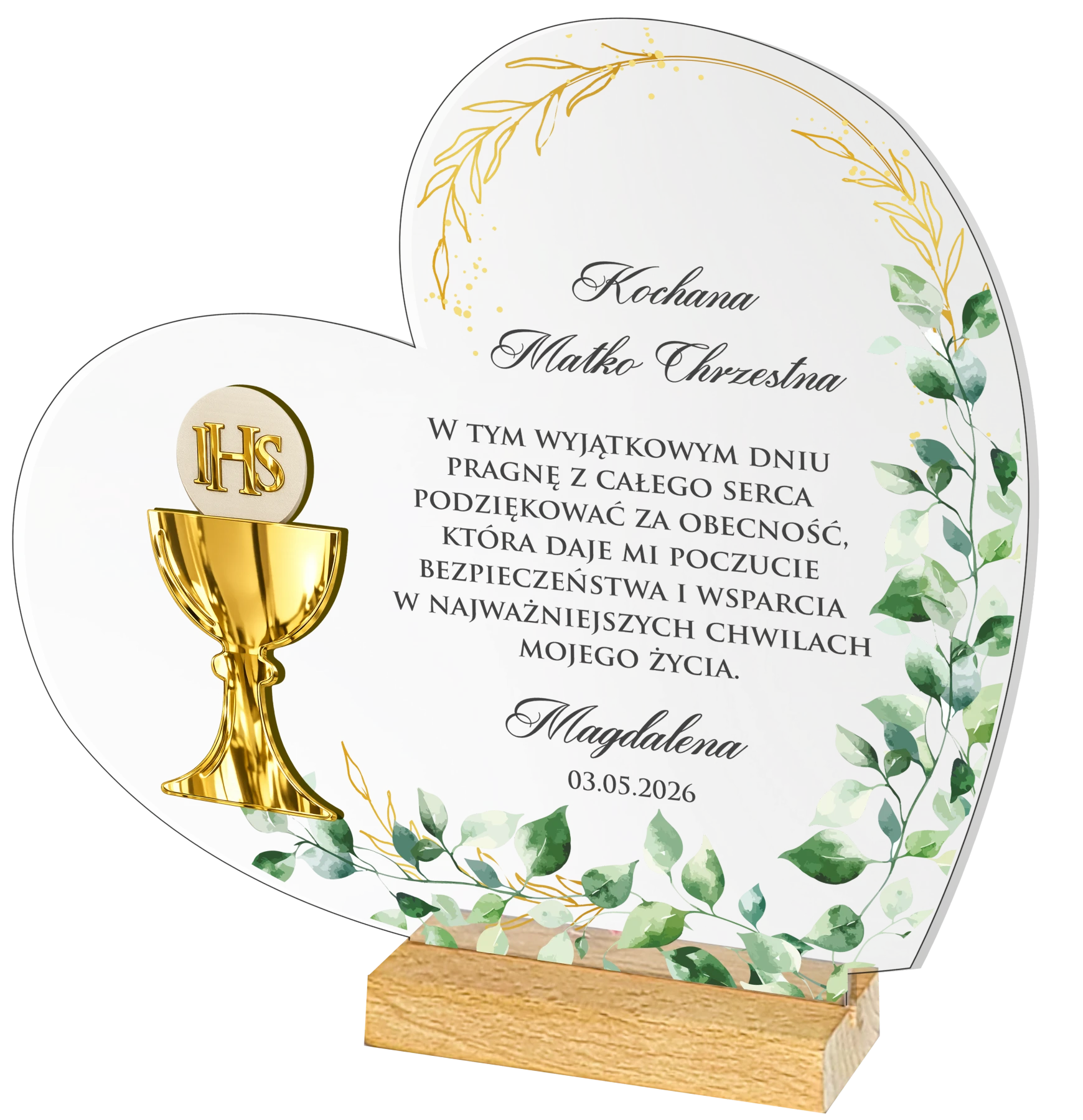 Personalizowana statuetka komunijna z akrylu Personalizowana statuetka komunijna z akrylu dla chrzestnych