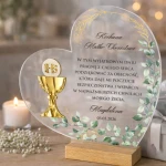 Statuetka serce z nadrukiem dla chrzestnych - pamiątka Komunii 13,5 x 13,5 cm - obrazek 2