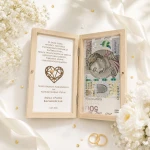 Drewniane pudełko na banknoty dla pary młodej na ślub - Gołąb - obrazek 3