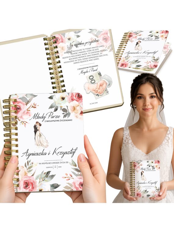 Drewniany album na pieniądze na ślub z personalizacją