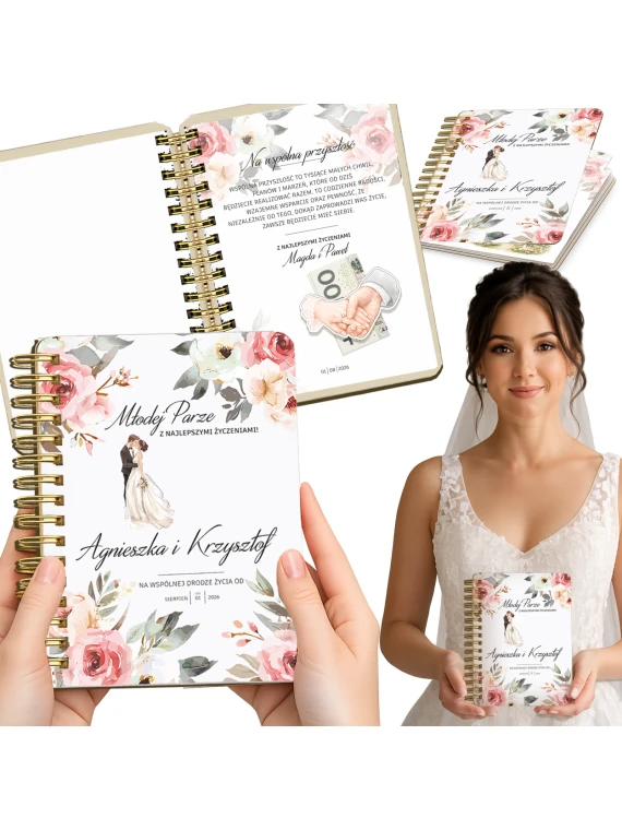 Drewniany album na pieniądze na ślub z personalizacją